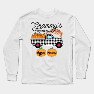 Grammy's Pumpkin Patch Truck Art, Happy Halloween Shirt, Fall Shirt, Grandma Birthday Gift, Personalized Long Sleeve T-Shirt